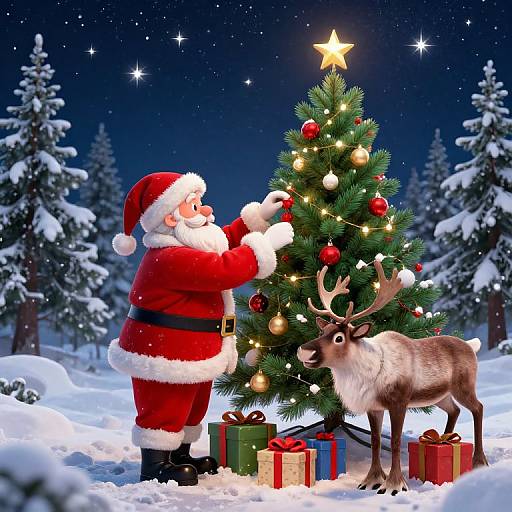 Jolly Santa Decorating Christmas Tree