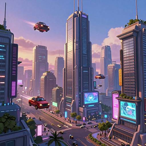 Futuristic Cyberpunk Cityscape at Twilight