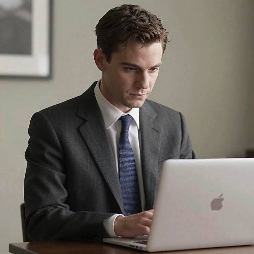 Man in suit working on laptop