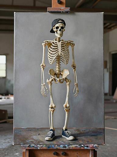 Skeleton Artist in Abandoned Warehouse