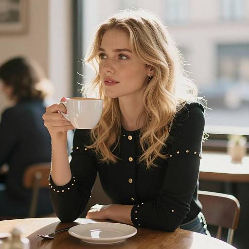 Thoughtful Blonde Woman with Coffee