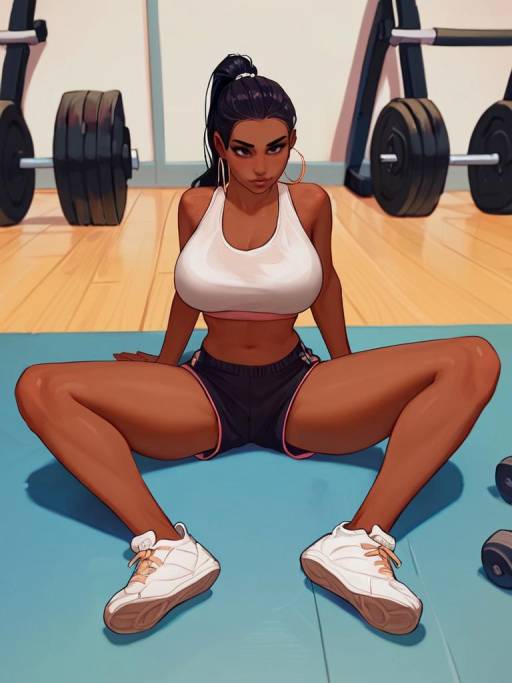 Solo Gym Pose of a Dark-Skinned Girl