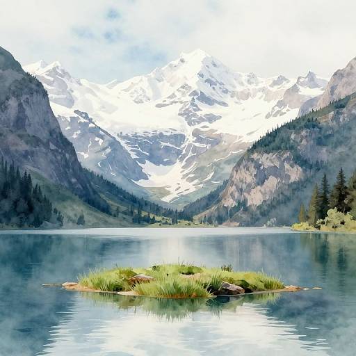 Serene Snowy Mountain Lake Landscape