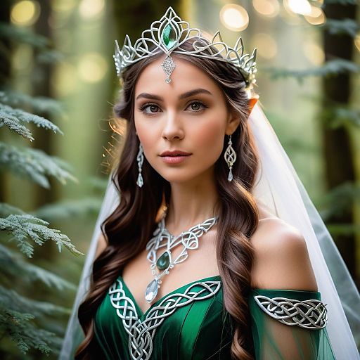 Fantasy Elf Princess with Green Hair and Silver Jewelry