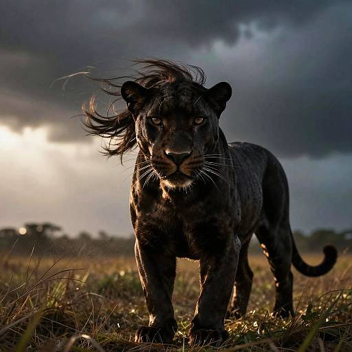 Windblown Black Panther in Storm