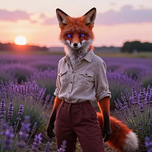 Confident Female Fox in Lavender Fields