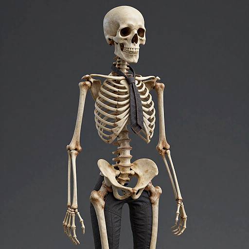 Human Skeleton Wearing Tie and Pants