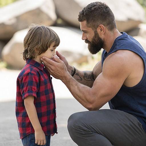 Tender Moment: A Man and Boy Outdoors