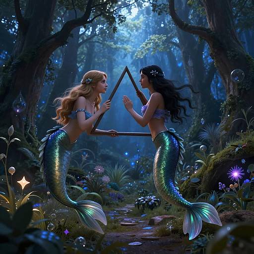 Romantic Mermaid Playing Triangle