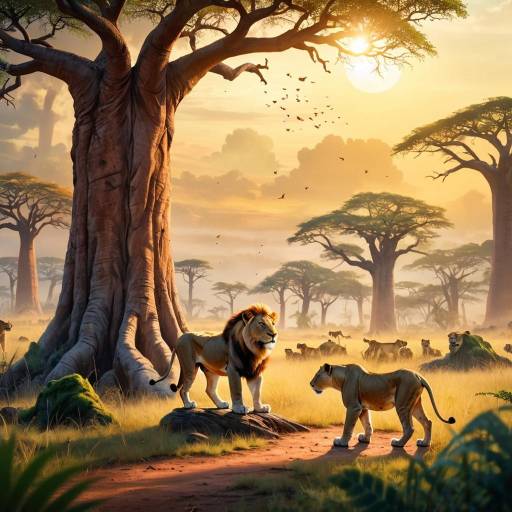 Lion Pride at Sunrise in African Savanna