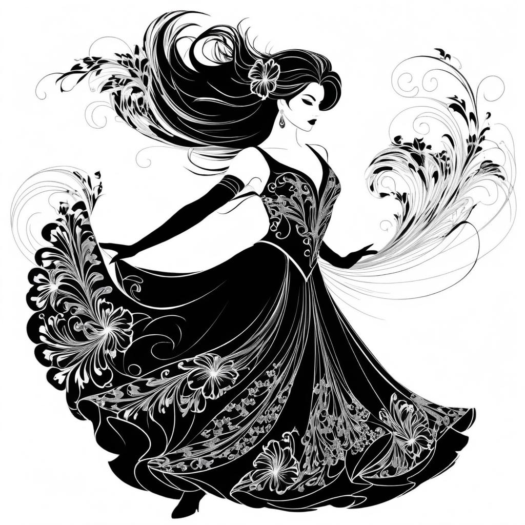 Passionate Fiery Dancer in Line Art