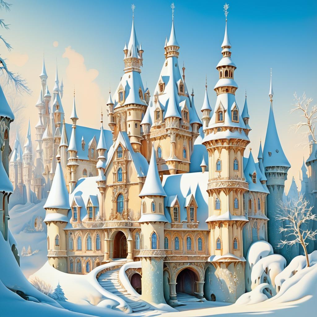 Whimsical Snow-Covered Castle Illustration