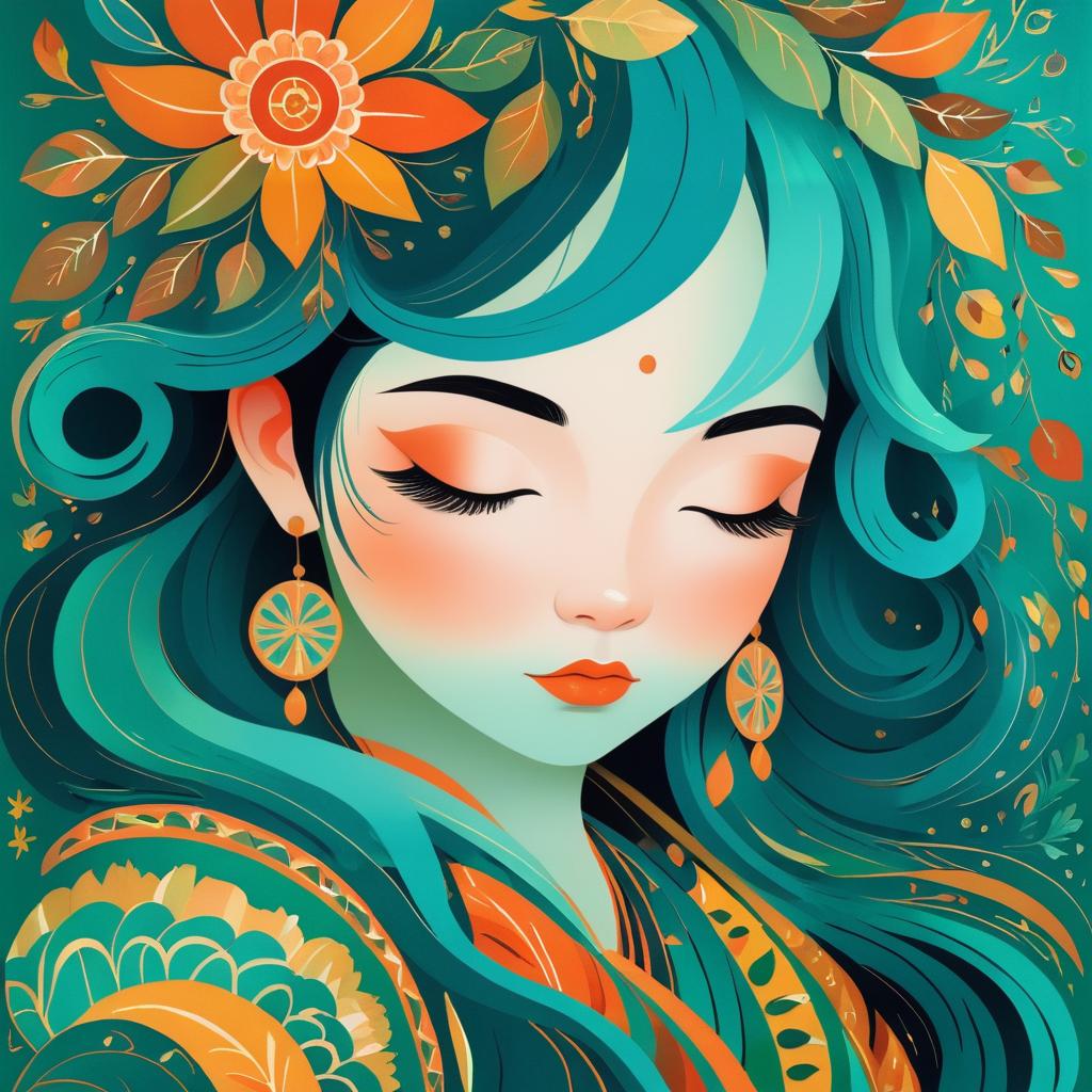 Whimsical Teal-Haired Girl in Nature