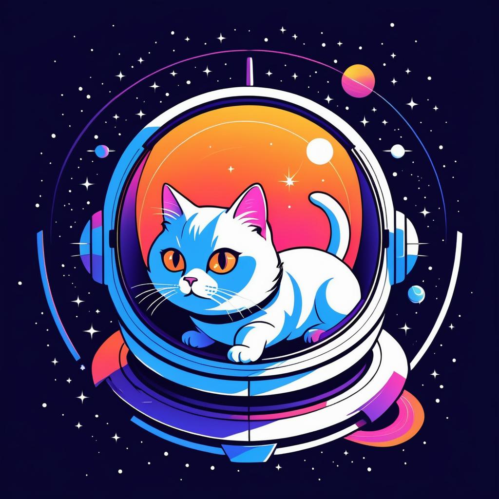 Trendy Space Cat Vector T-Shirt Design