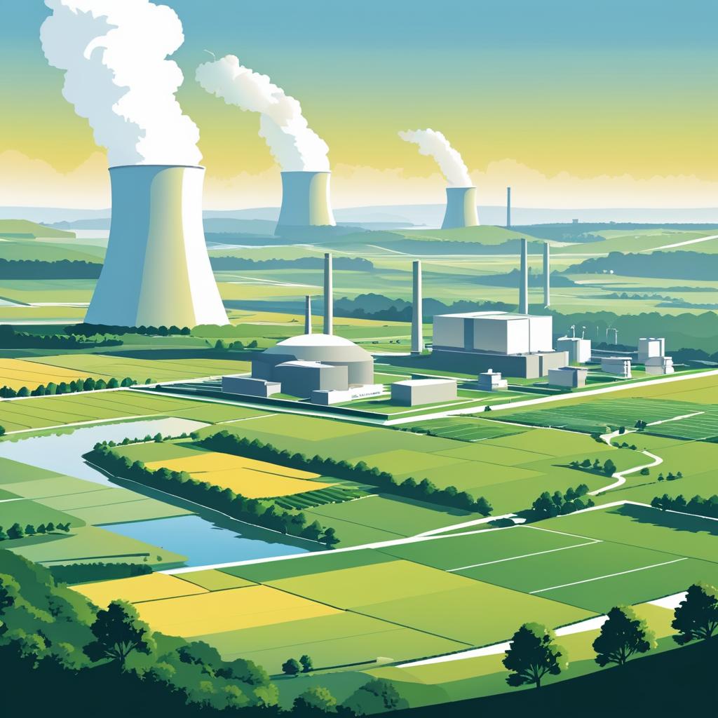 Nuclear Power Station in Serene Landscape