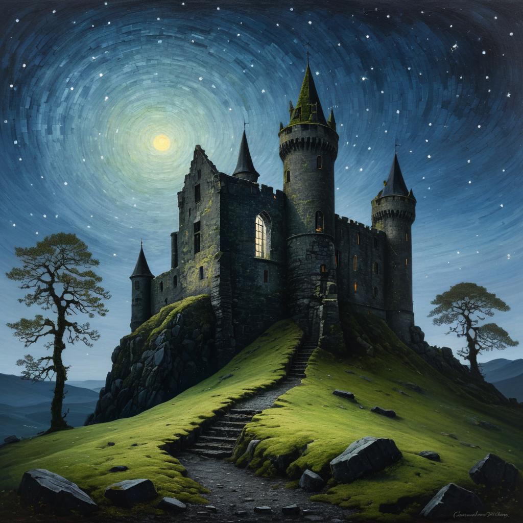 Mystical Abandoned Castle at Night