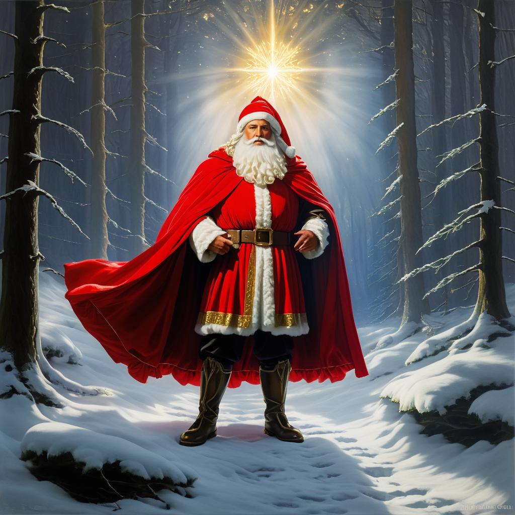 Giant Santa Claus in Snowy Forest