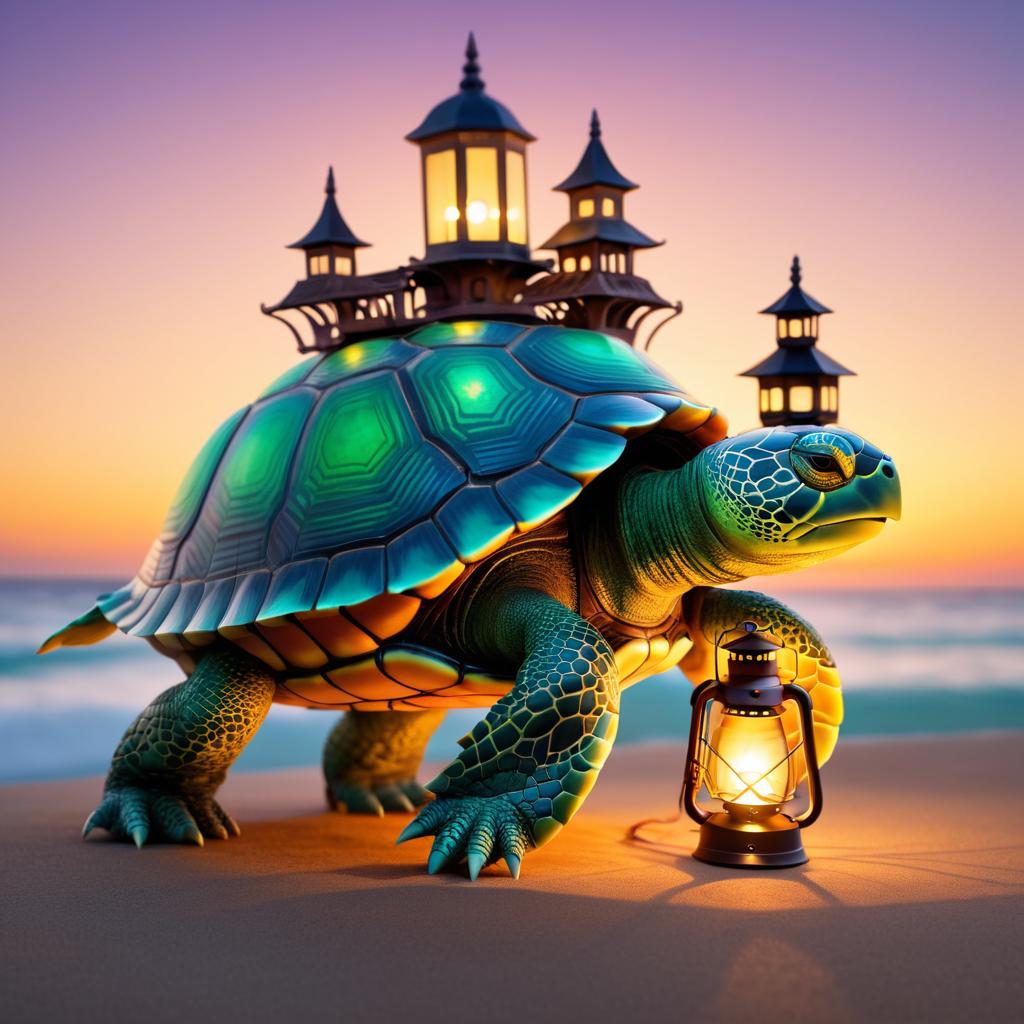 Turtle Lantern Creature in Sunset Glow