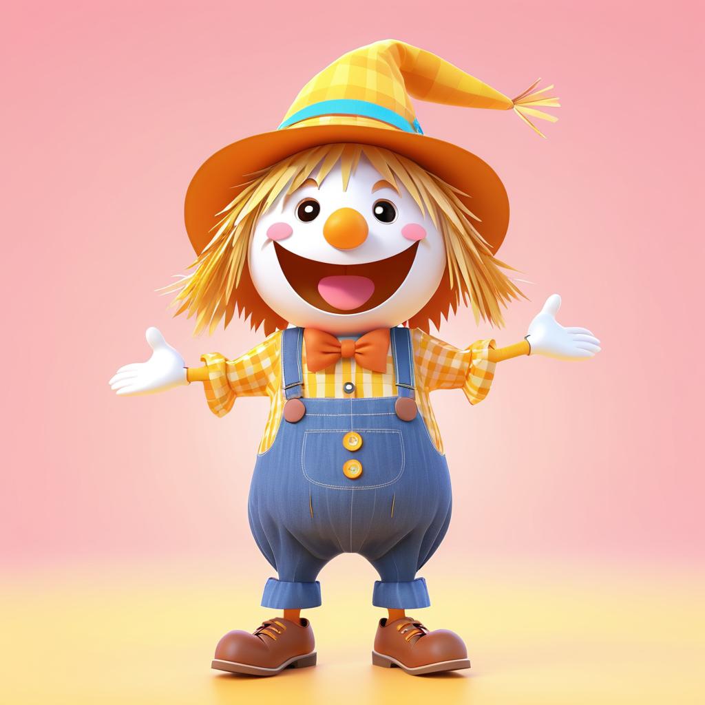 Jovial Kawaii Scarecrow in 3D Animation