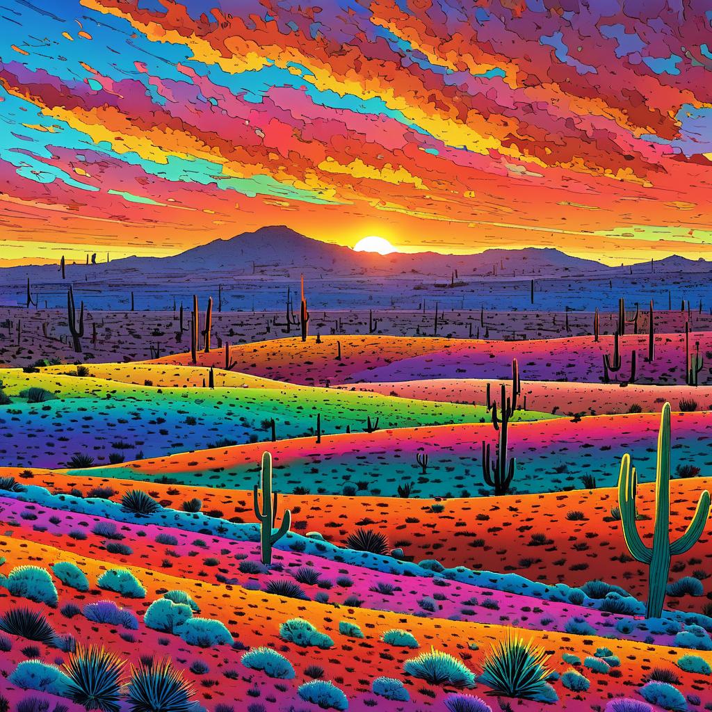 Vibrant Cactus Wasteland at Sunset