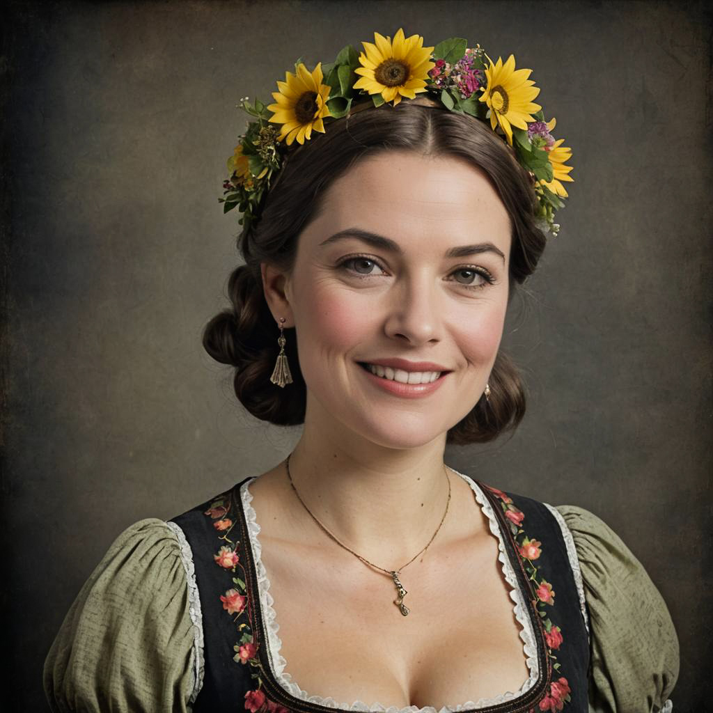 Delighted Bavarian Lady in Dirndl