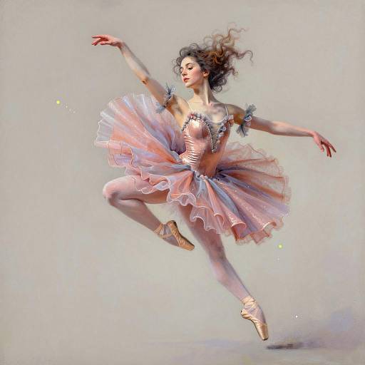 Ballerina in Rose Gold Ruffled Tutu Mid-Jump