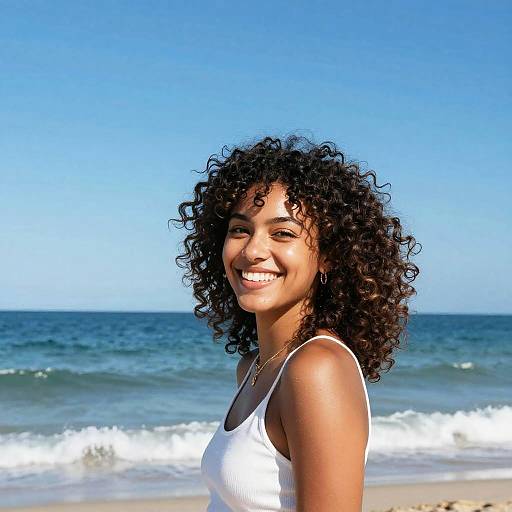Joyful Woman Smiling at Beach