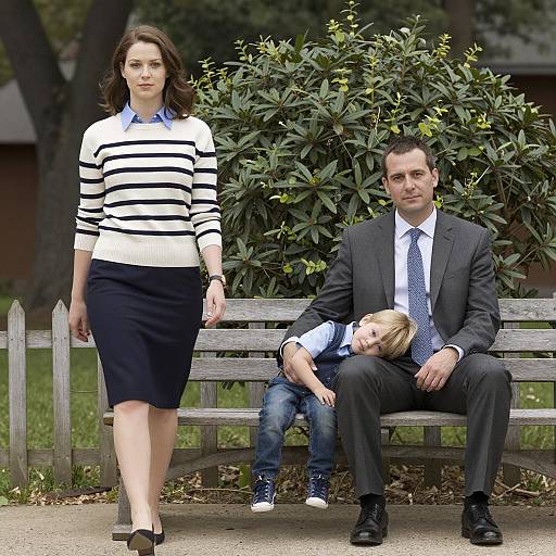 Family Outdoors on Park Bench