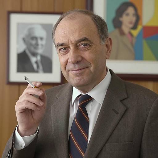 Middle-aged Man in Suit Holding Cigarette