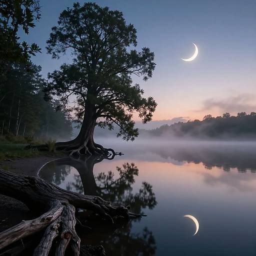 Impressionistic Tranquil Moonlit Lake