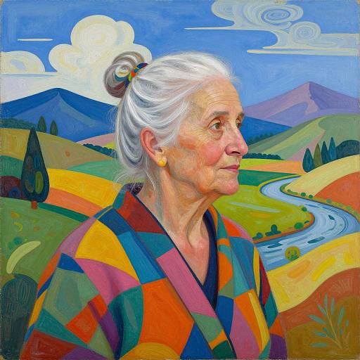 Vibrant Stylized Portrait of Elderly Woman