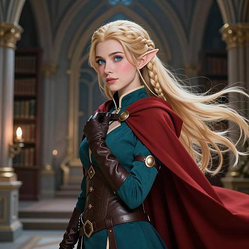 Enchanted Elf Woman in Arcane Library