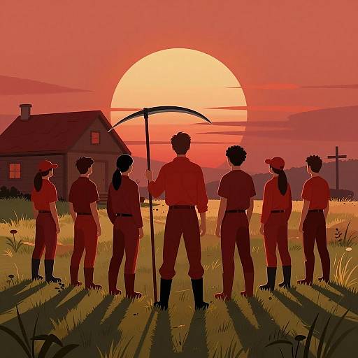 Sunset Gathering in Red-Toned Attire