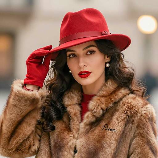 Elegant Woman in Red and Brown Attire