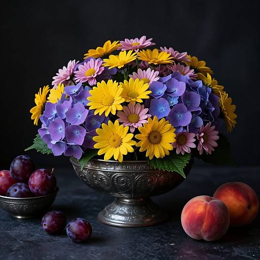 Ornate Floral and Fruit Metal Bowls