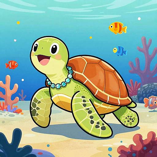 Joyful Cartoon Sea Turtle in Reef