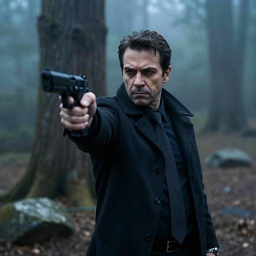 Mysterious Man in Foggy Forest