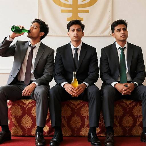 Three Men in Suits on a Bench
