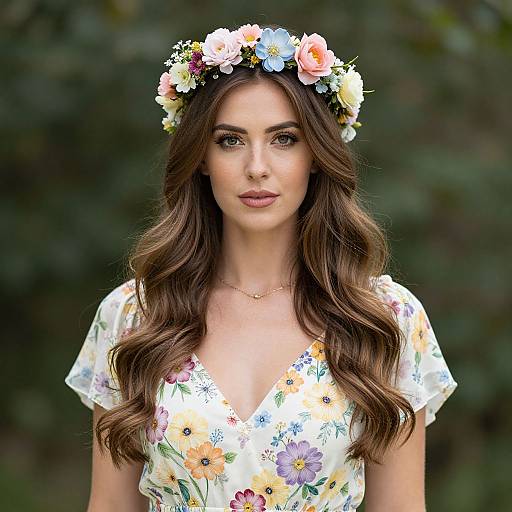 Woman in Floral Dress with Crown