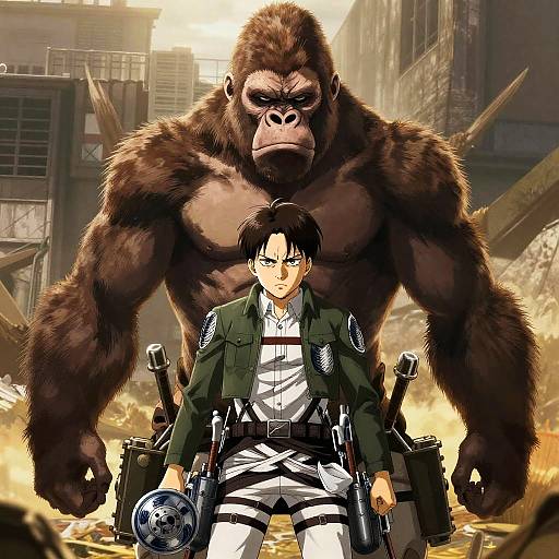 Anime Warrior with Giant Gorilla