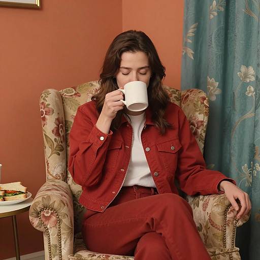 Relaxed Moment in Floral Armchair