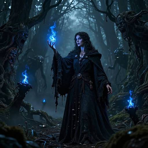 Dark Sorceress in Haunted Forest