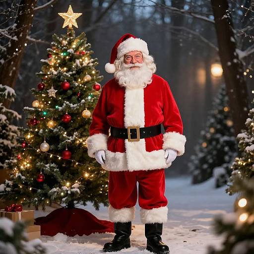 Classic Santa by Festive Christmas Tree