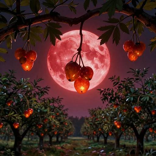 Upside-Down Orchard Under Blood Moon