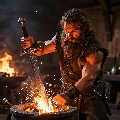 Epic Young Dwarf Blacksmith Forging Sword