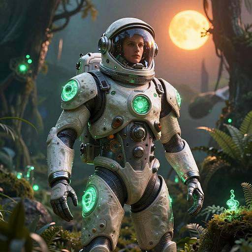 Futuristic Space Suit in Alien Jungle