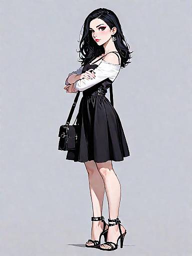 Chic Woman in Black Mini Dress