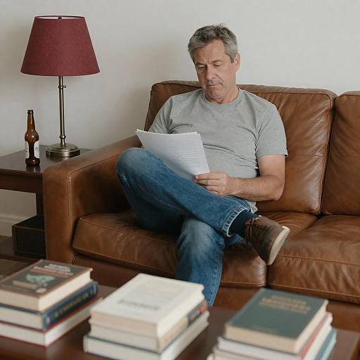 Relaxed Middle-Aged Man on Leather Couch