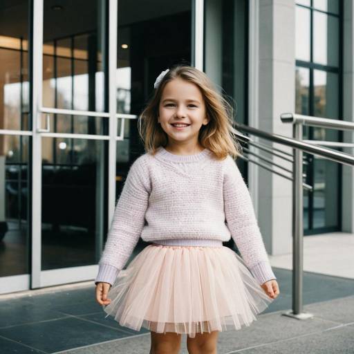 Smiling toddler girl in pastel sweater and tutu skirt