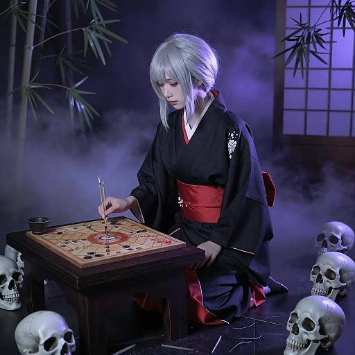 Silver-Haired Woman in Misty Kimono
